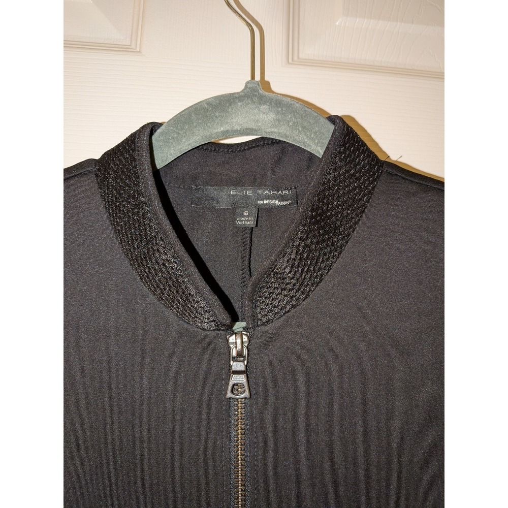 Elie Tahari for DesignNation Black Zip Front Scuba Sheath Dress Mesh Trim Size 6 - Picture 6 of 10